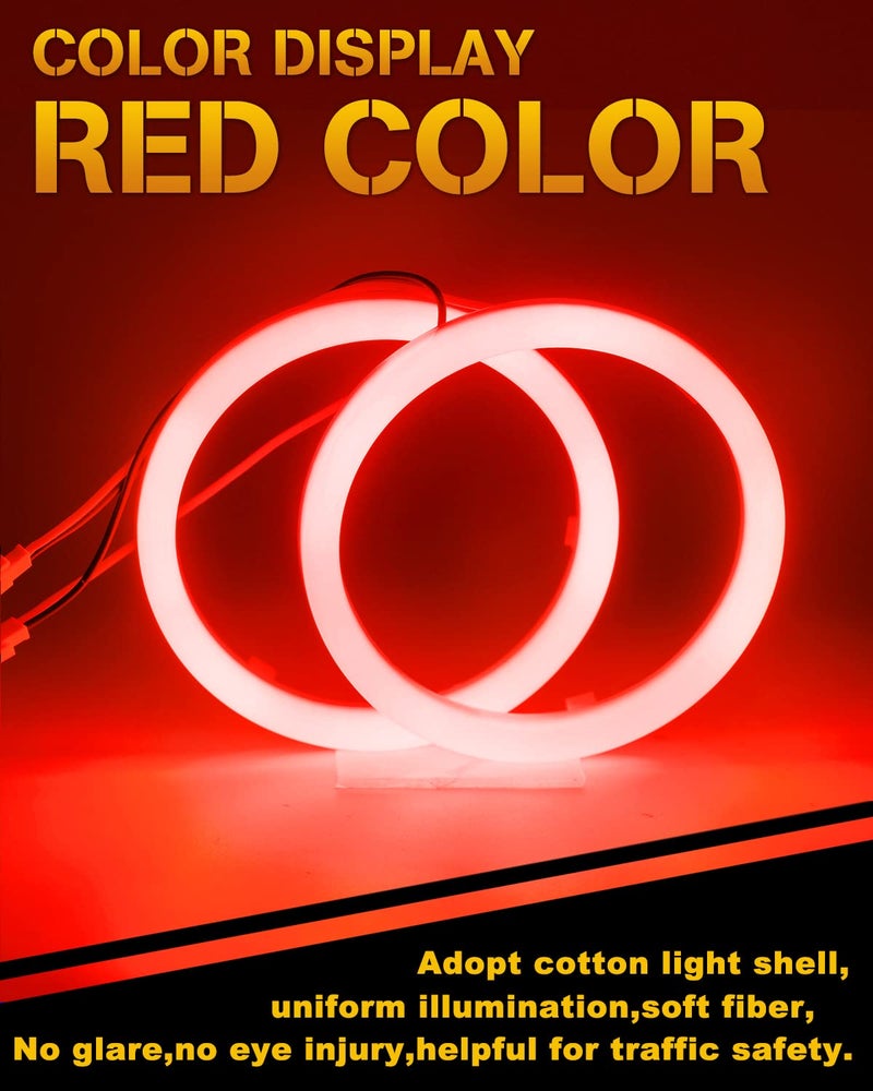 QasimLED 1 Pair 90MM Red Angel Eyes 60SMD COB LED Halo Ring for Car Motorcycles Driving Day Light Decorative DRL Warning Light 9-30V DC - Image 2